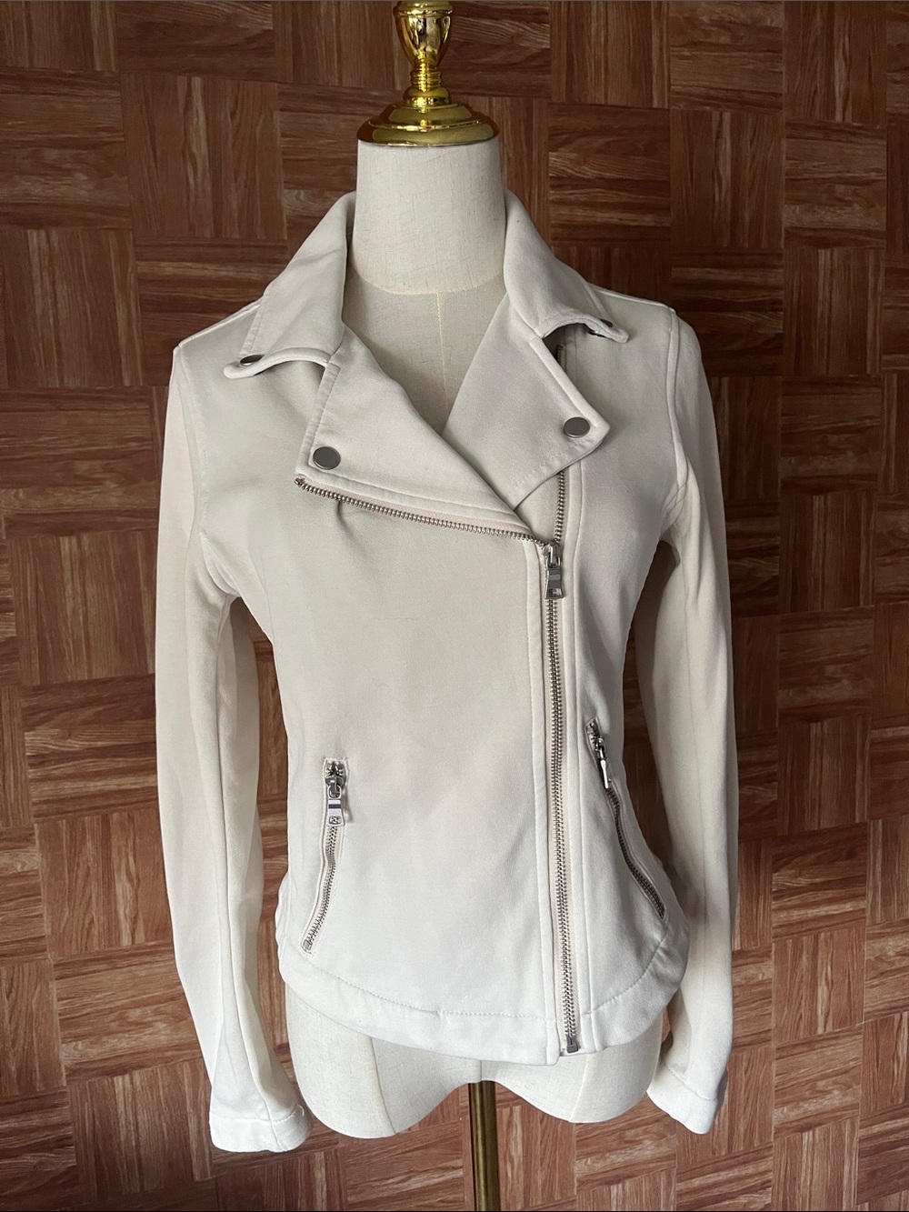 Anthropologie Off-White Asymmetrical Cotton/Polyester Moto Jacket - Size XS